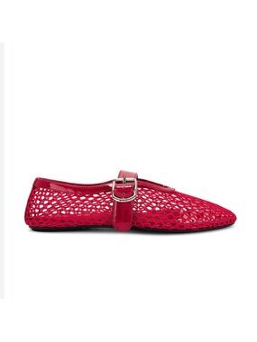 Jeffrey Campbell Red Lace-Cut Mary Jane Flats